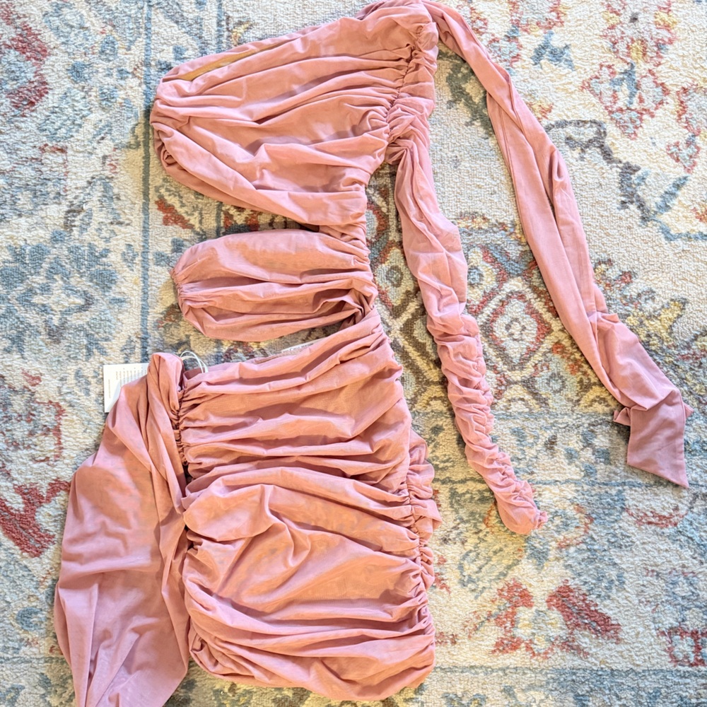 Pink Ruched One-Shoulder Dress